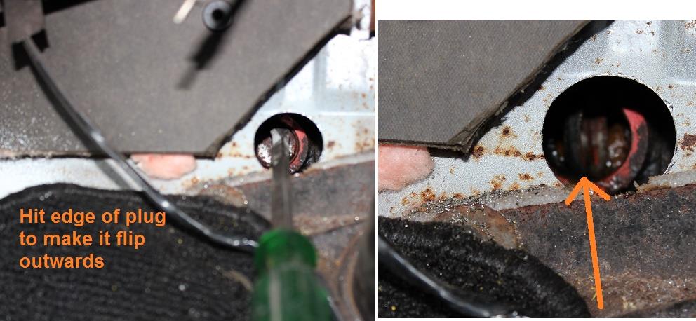 Hit edge of core plug and flip it round