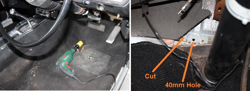Remove seat, prepare drill with 40mm cutter, cut the hole.